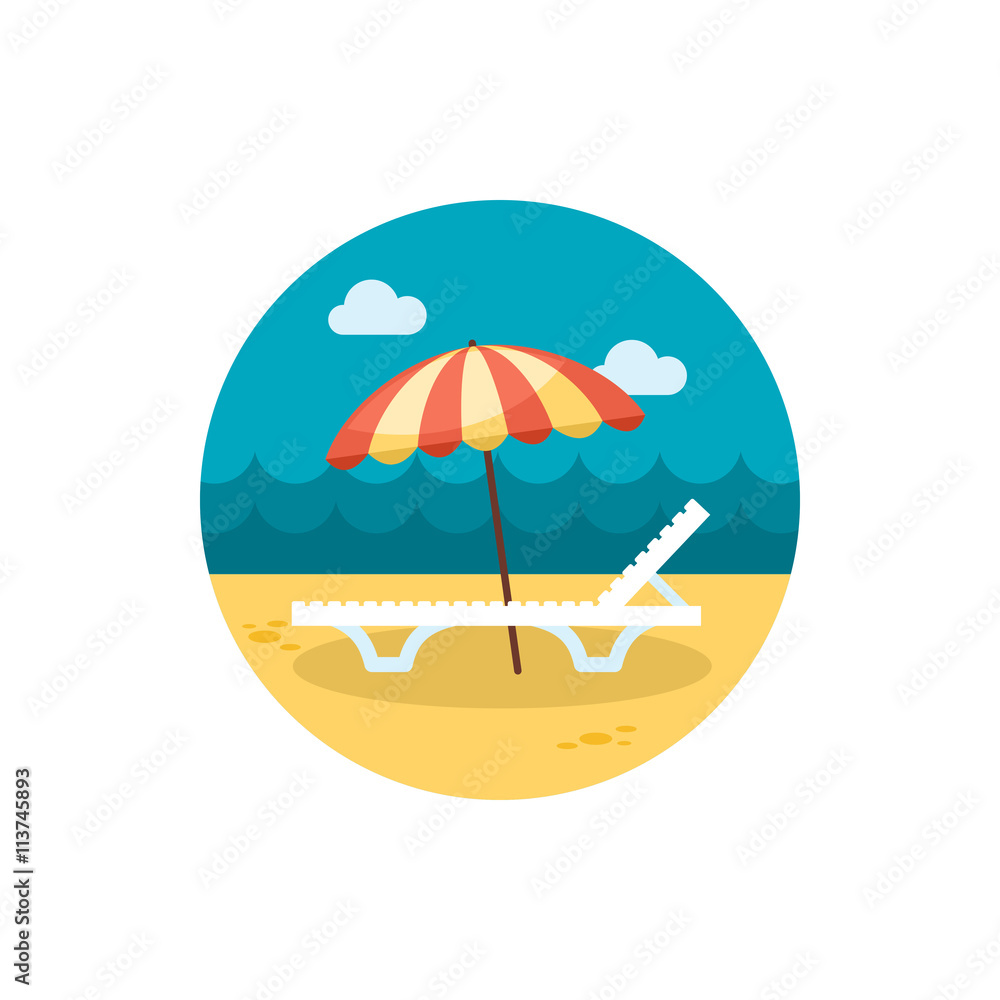 Fototapeta premium Beach chaise lounge with umbrella icon. Vacation