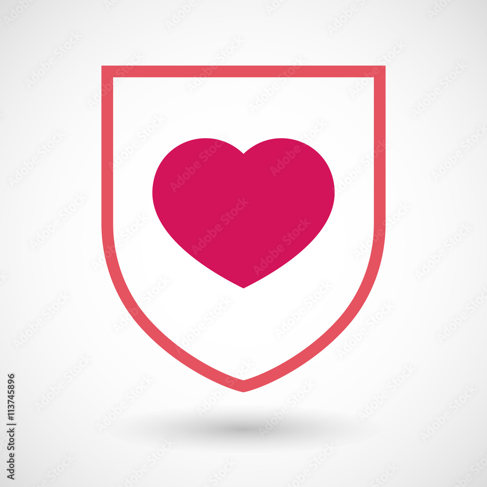 Isolated line art shield icon with a heart Isolated line art shield icon with a heart