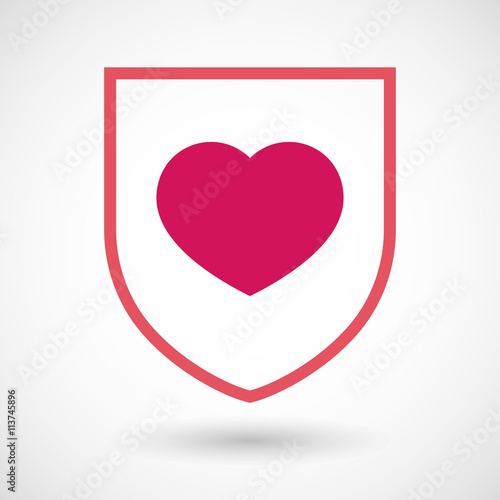Isolated line art shield icon with a heart