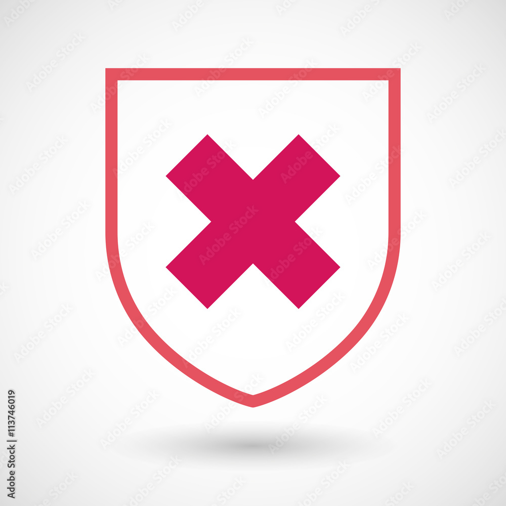 Fototapeta premium Isolated line art shield icon with an x sign