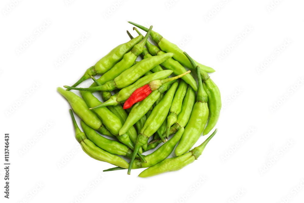 fresh green and red pepper isolated on white background with copy space fresh green and red pepper isolated on white background with copy space