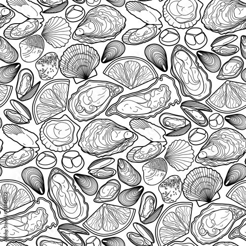Graphic vector mussels  oysters and scallops