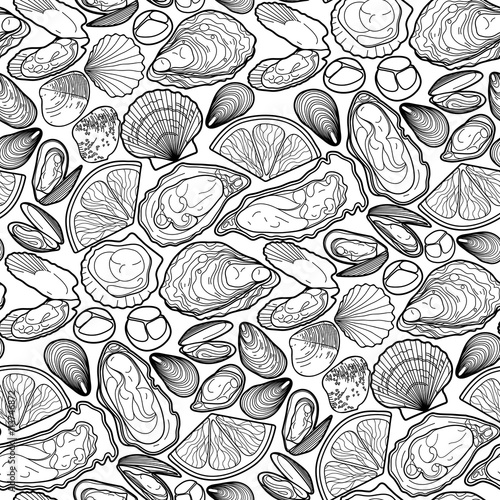 Graphic vector mussels, oysters and scallops