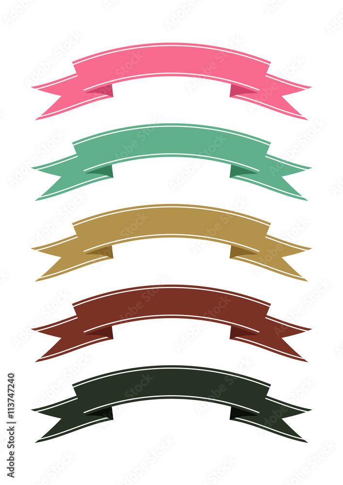 Retro color ribbon banner set isolated on white background Retro color ribbon banner set isolated on white background