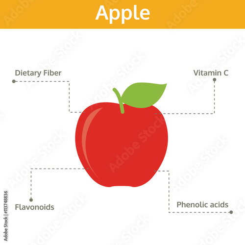 apple nutrient of facts and health benefits, info graphic fruit