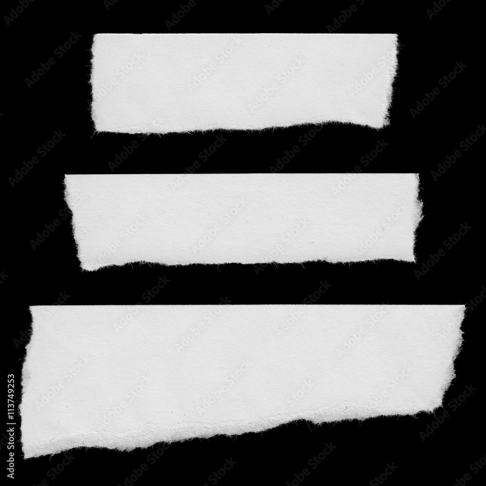 Torn White Paper Strips Isolated on Black Background