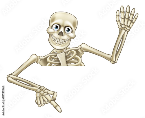 Cartoon Skeleton Pointing Down