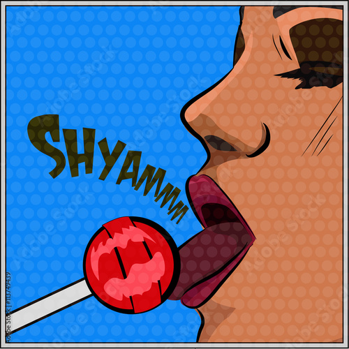 Girl licking sphere lollipop.Vector illustration