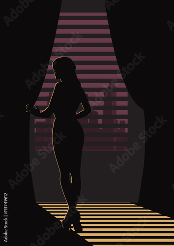 Vector image of a girl silhouette at the window.