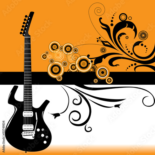 An electric guitar and floral grunge background