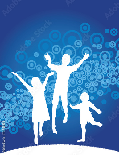 Blue background of kids jumping with space for text