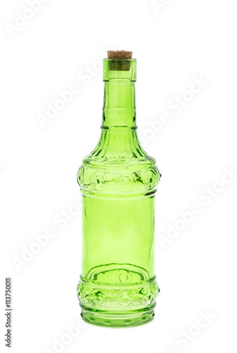  green glass bottles isolated on white