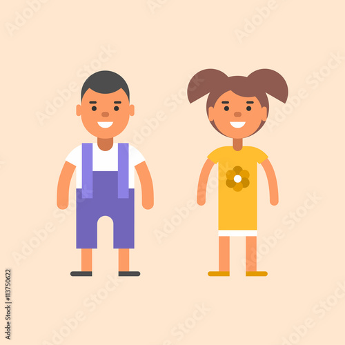 Two children stading apart. Boy and girl