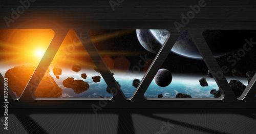 Fototapeta Naklejka Na Ścianę i Meble -  View of outer space from inside a space station