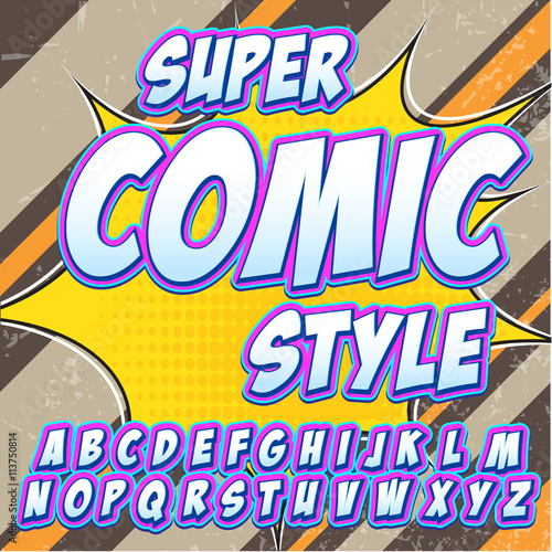 Creative high detail comic font. Alphabet in the style of comics, pop art. Letters and figures for decoration