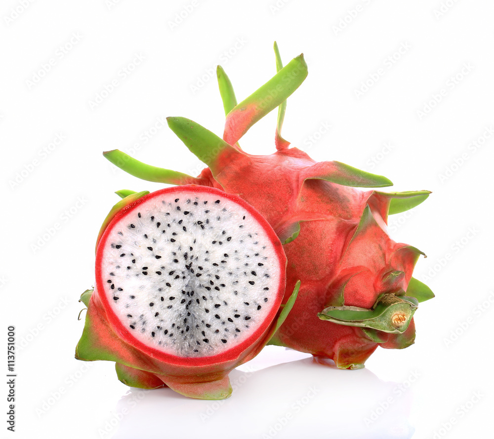 Vivid and Vibrant Dragon Fruit isolated against white background Vivid and Vibrant Dragon Fruit isolated against white background