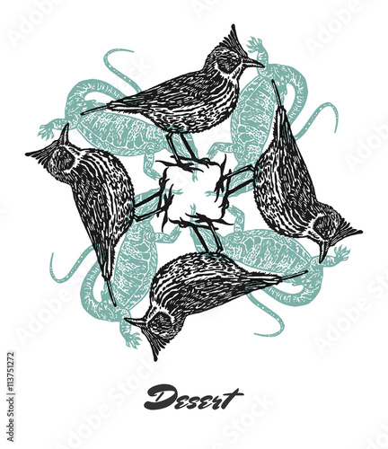 Vector Desert mood Engraved fractal outlet composition.
