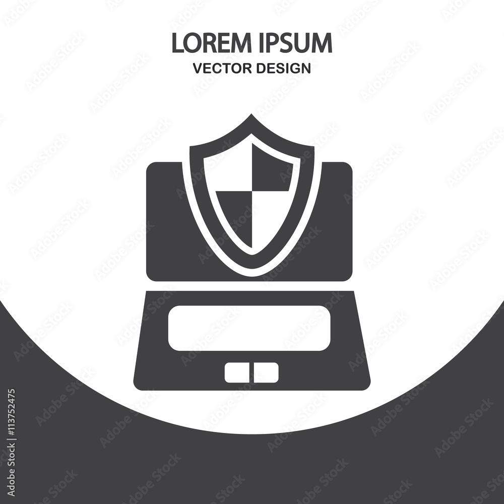 Computer under protection icon on the background Computer under protection icon on the background