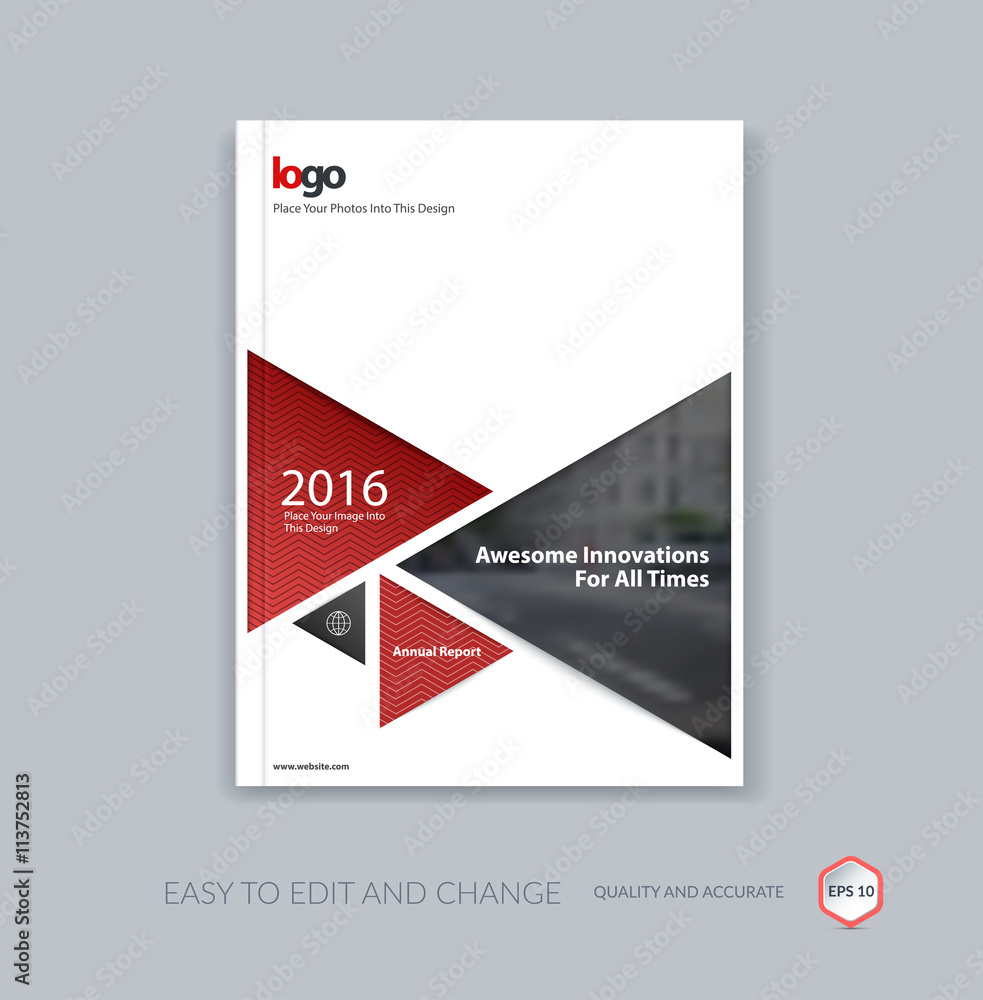 Cover design template for annual report with arrow in material style Cover design template for annual report with arrow in material style