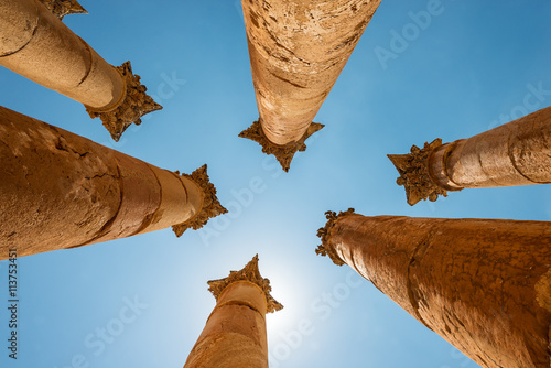 Roman columns in the  Jerash (Gerasa),  Jordan. Temple of Artemis in Jerash, the Gerasa of Antiquity photo