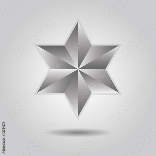 Silver abstract 3d six pointed star icon with dropped shadow on gray gradient background