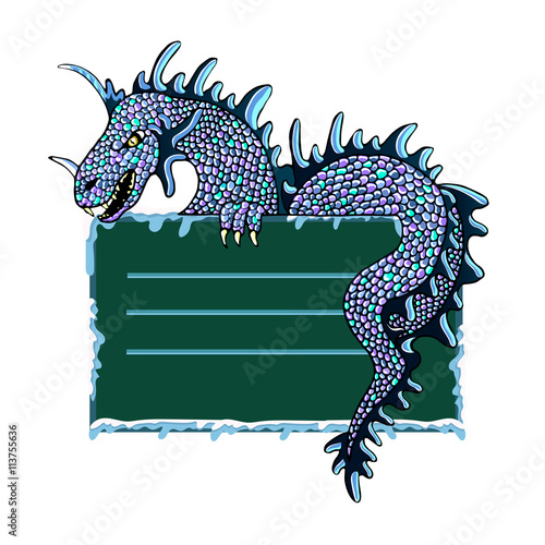 ice dragon with a sign for text