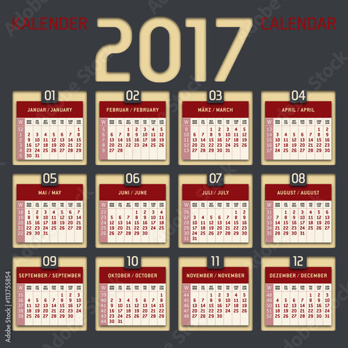 vektor wandkalender 2017 mit Kalenderwochen 