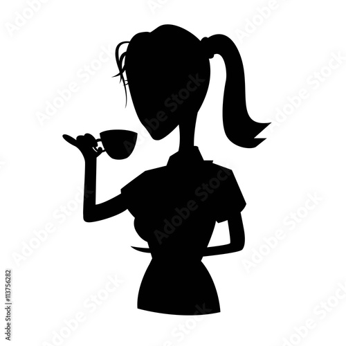 The girl drinks coffee from natural draughts. A hot beverage.vector illustration, cartoon