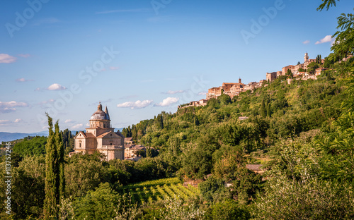 Canvas Print San Biagio church and Montepulciano town in Tuscany
