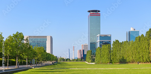 Brescia - The panorama of Parco Tarello park and modern high buildings. photo