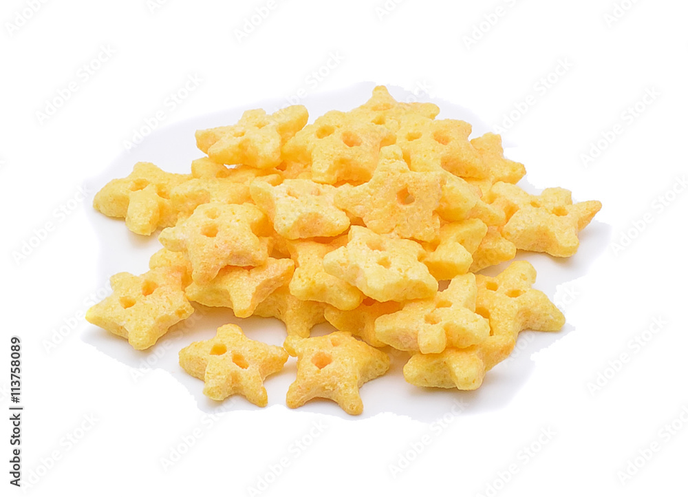 Cereal with star shape on white background