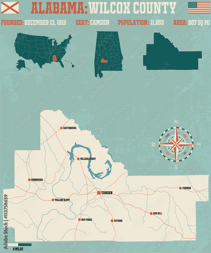 Large and detailed map and infos about Wilcox County in Alabama