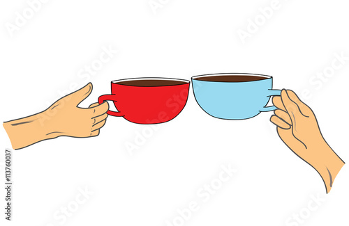 Two hands holding a cup of coffee. vector illustration