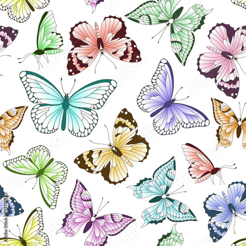 Seamless vintage pattern with colorful butterflies