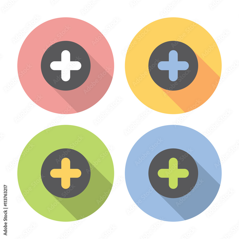Plus Mathematical Symbol Flat Icons Set Plus Mathematical Symbol Flat Icons Set