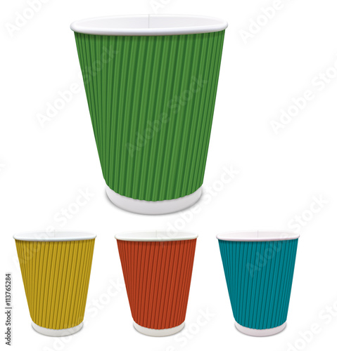 Set of colored paper cups. Vector illustration