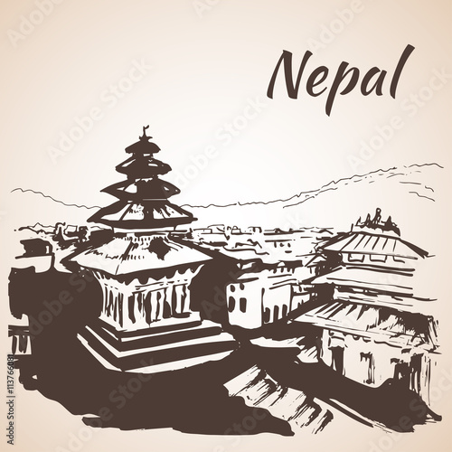 Kathmandu Durbar Square Nepal. Sketch. Nepal. Sketch.