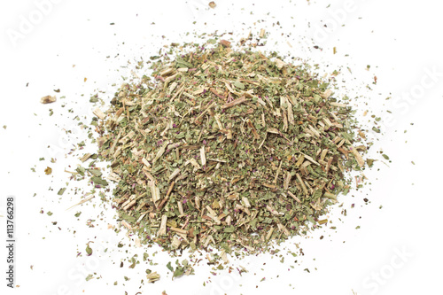 Pile of dried wild oregano herbal medicine tea on white