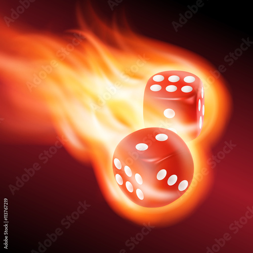 Two red dice in fire.