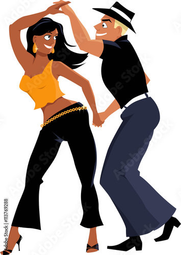 Young couple dancing salsa, EPS 8 vector illustrator, isolated on white, no transparencies