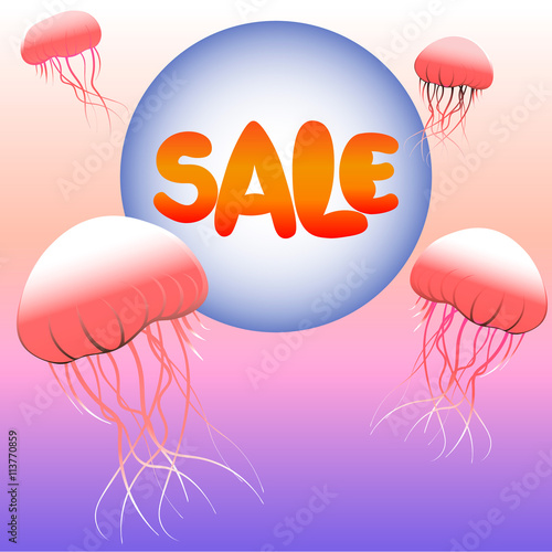 Vector image with jellyfish and inscription "sale"