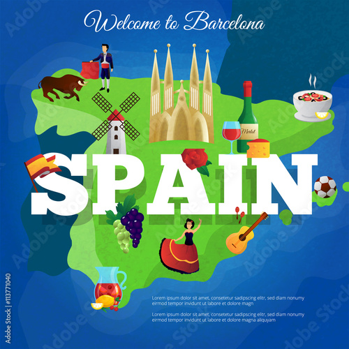 Spain Travel Flat Symbols Composition Poster 