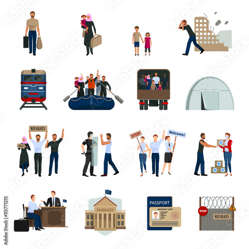 Stateless Refugees Flat Icons Set 