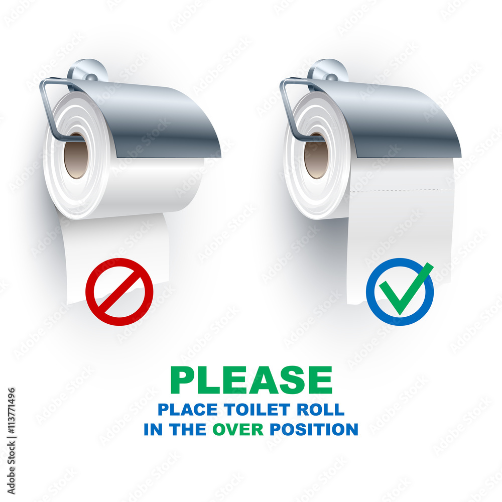Toilet paper roll place onto the holder in the under and over position;  Rule for the correct placement of toiletries; Eps10 Stock-Vektorgrafik |  Adobe Stock