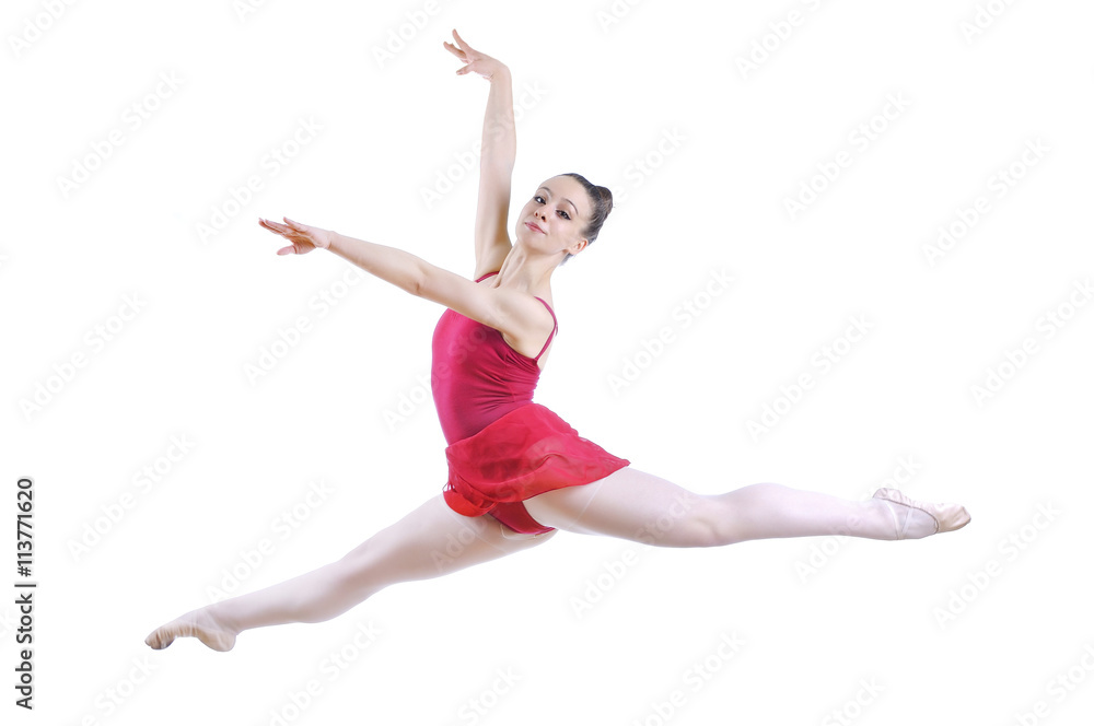 Beautiful artistic female ballerina working out, performing art element