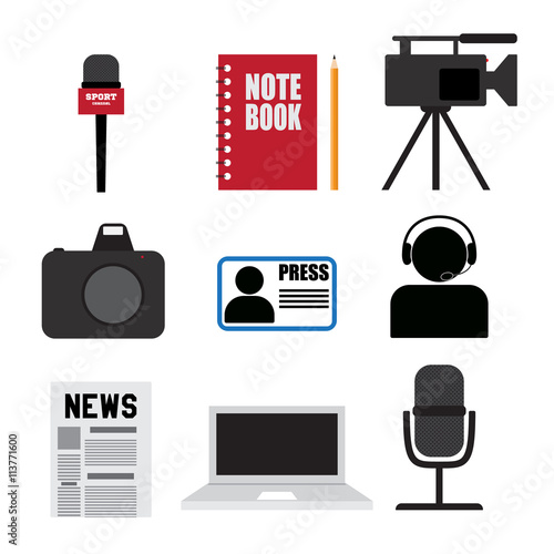 Set of vector press and journalism icons. Modern flat vector signs.