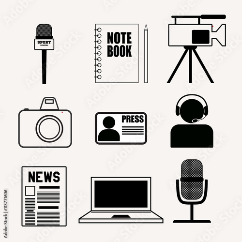 Set of vector press and journalism icons. Modern flat vector signs.
