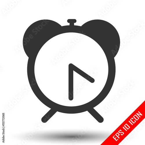Alarm clock icon. Simple flat logo of alarm clock on white background. Vector illustration.