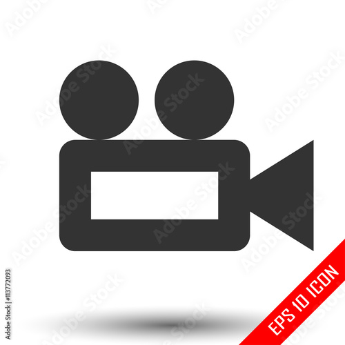 Camcorder icon. Simple flat logo of camcorder on white background. Vector illustration.