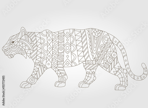 Fototapeta Naklejka Na Ścianę i Meble -  Contour illustration of abstract tiger, on a white background